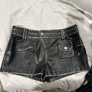 Women's Black Leather Shorts